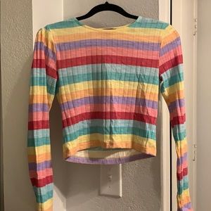 F21 rainbow crop long sleeve top